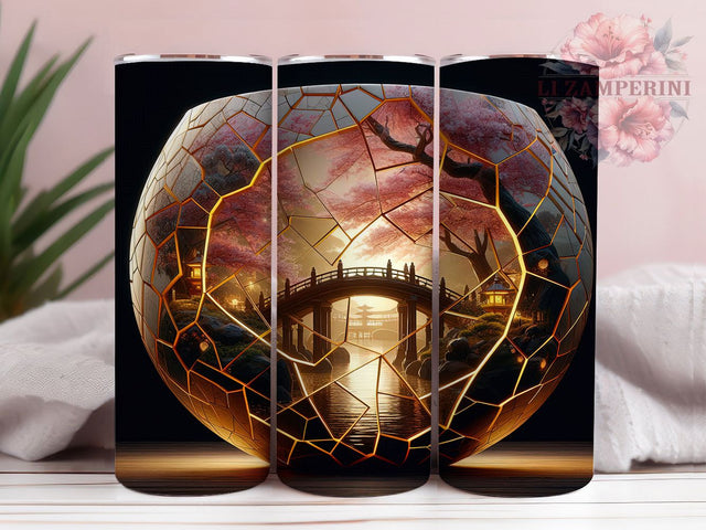 3D Cherry Blossom Tumbler, Broken Tea Cup Tumbler, Stylish 20oz Wrap, Sublimation Design, Trendy Gift Idea, 3D Floral Wrap, Botanical Blossom Tumbler Sublimation Li Zamperini 