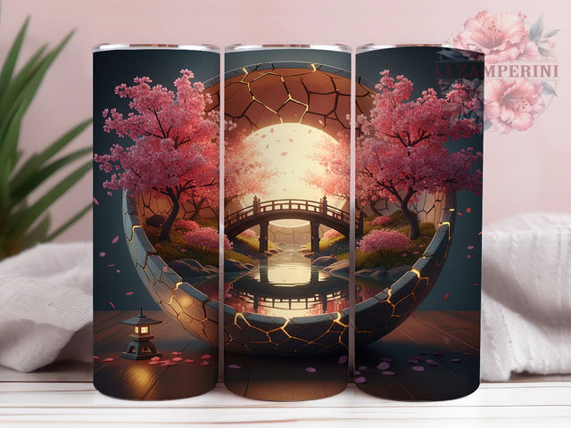 3D Cherry Blossom Tumbler, Broken Tea Cup Tumbler, Stylish 20oz Wrap, Sublimation Design, Trendy Gift Idea, 3D Floral Wrap, Botanical Blossom Tumbler Sublimation Li Zamperini 