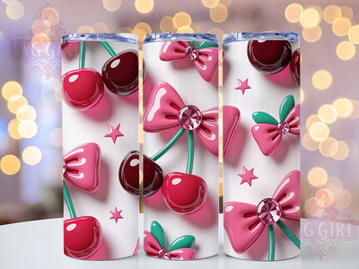 3D Cherry Bow Style 20oz Tumbler, Inflated Bow Sublimation PNG, Stylish Cherry Design, 20oz Fashion Wrap, Elegant Bow PNG, Trendy Cherry Tumbler, Cute Inflated Bow Design Sublimation SvggirlplusArt 
