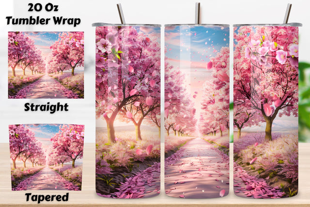 3D Cherry Spring Avenue Tumbler Wrap, Seamless Blossom Wrap, Spring blossom, Cherry wrap, Seamless design, Tumbler art, Blossom avenue, Floral spring, 3D cherry, Spring floral Sublimation FloridPrintables 