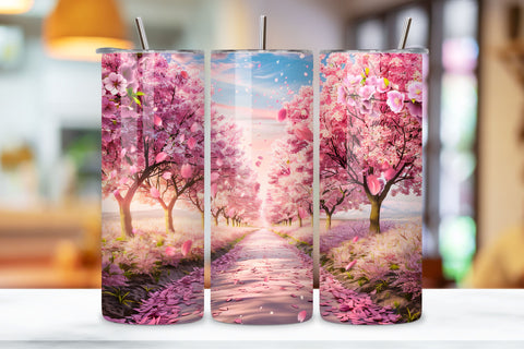 3D Cherry Spring Avenue Tumbler Wrap, Seamless Blossom Wrap, Spring blossom, Cherry wrap, Seamless design, Tumbler art, Blossom avenue, Floral spring, 3D cherry, Spring floral Sublimation FloridPrintables 