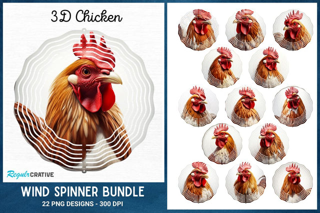 3D Chicken Wind Spinner Sublimation Designs Bundle Sublimation Regulrcrative 