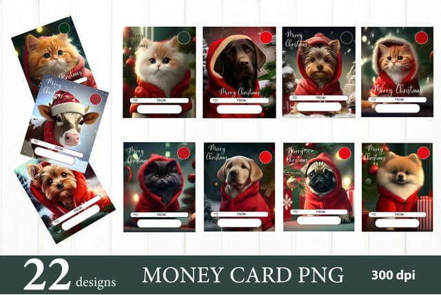 3D Christmas Animal Money Card Bundle. Money Card PNG Sublimation Olga Terlyanskaya 