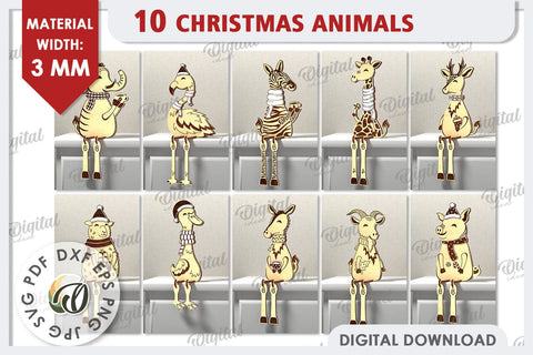 3D Christmas Animals Laser Cut Bundle. Christmas Decor SVG SVG Evgenyia Guschina 