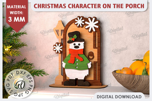 3D Christmas Bear on the Porch Laser Cut. Christmas Decor SVG Evgenyia Guschina 