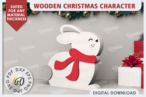 3D Christmas Bunny Laser Cut. Christmas Decor SVG SVG Evgenyia Guschina 