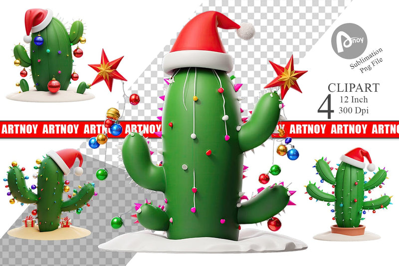 3D Christmas Cactus Clipart Sublimation artnoy 
