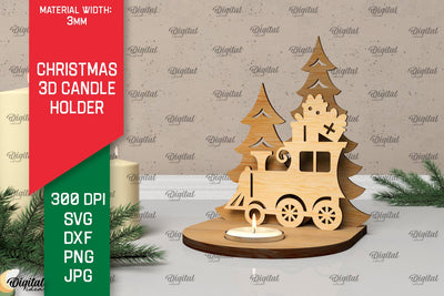 3D Christmas Candle Holder Laser Cut. Christmas Decor SVG SVG Evgenyia Guschina 