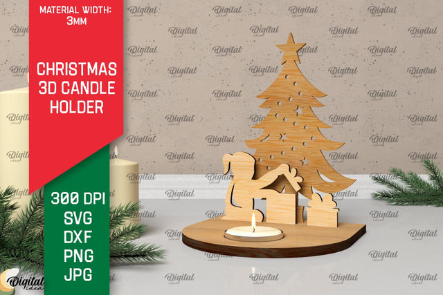 3D Christmas Candle Holder Laser Cut. Christmas Decor SVG SVG Evgenyia Guschina 