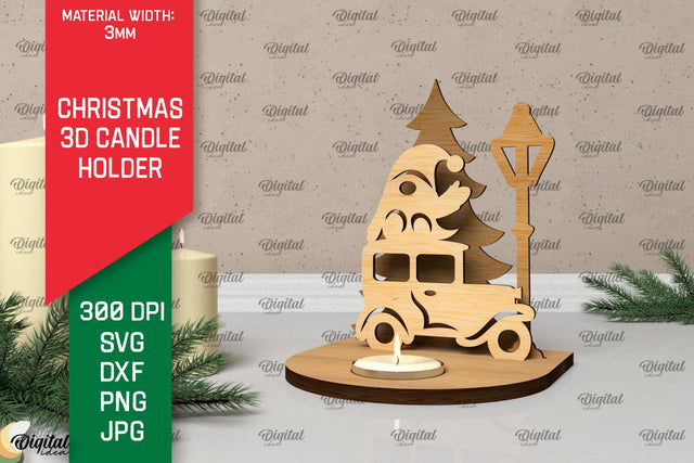 3D Christmas Candle Holder Laser Cut. Christmas Decor SVG SVG Evgenyia Guschina 