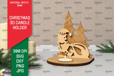 3D Christmas Candle Holder Laser Cut. Christmas Decor SVG SVG Evgenyia Guschina 