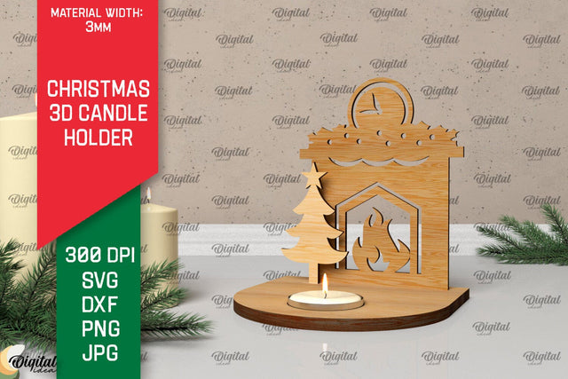 3D Christmas Candle Holder Laser Cut. Christmas Decor SVG SVG Evgenyia Guschina 
