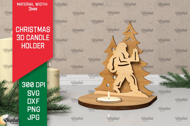 3D Christmas Candle Holder Laser Cut. Christmas Decor SVG SVG Evgenyia Guschina 