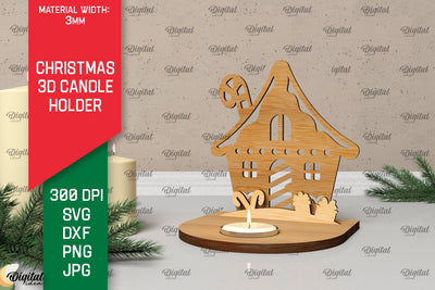 3D Christmas Candle Holder Laser Cut. Christmas Decor SVG SVG Evgenyia Guschina 
