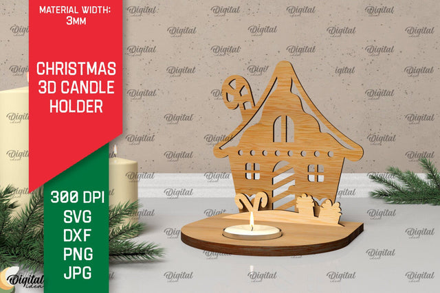 3D Christmas Candle Holder Laser Cut. Christmas Decor SVG SVG Evgenyia Guschina 