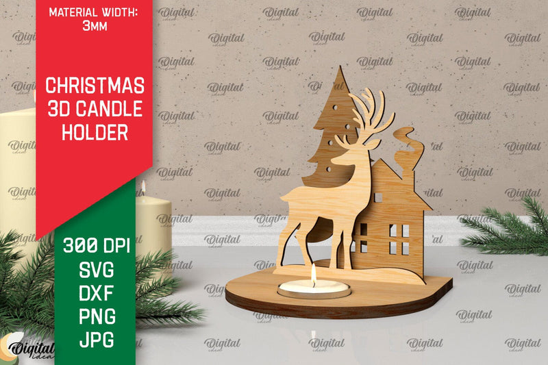 3D Christmas Candle Holder Laser Cut. Christmas Decor SVG SVG Evgenyia Guschina 