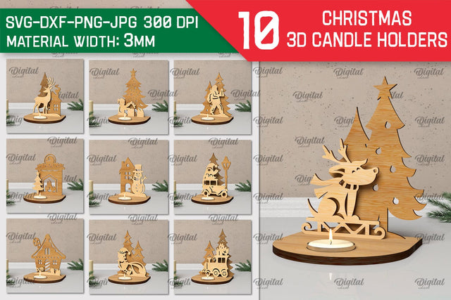 3D Christmas Candle Holders Laser Cut Bundle. Xmas Decor SVG SVG Evgenyia Guschina 