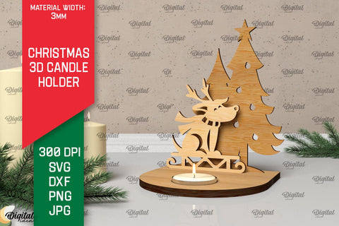 3D Christmas Candle Holders Laser Cut Bundle. Xmas Decor SVG SVG Evgenyia Guschina 