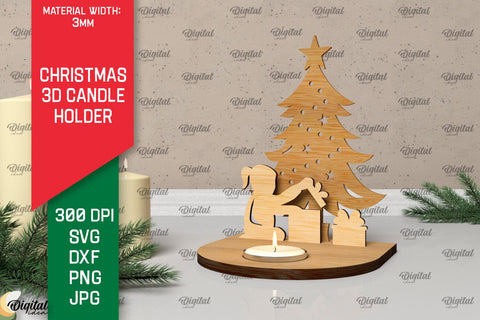 3D Christmas Candle Holders Laser Cut Bundle. Xmas Decor SVG SVG Evgenyia Guschina 
