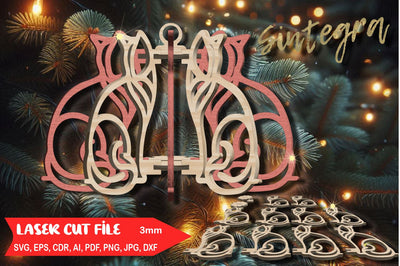 3D Christmas Cat Ornament Laser Cut | SVG SVG Sintegra 