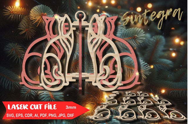 3D Christmas Cat Ornament Laser Cut | SVG SVG Sintegra 
