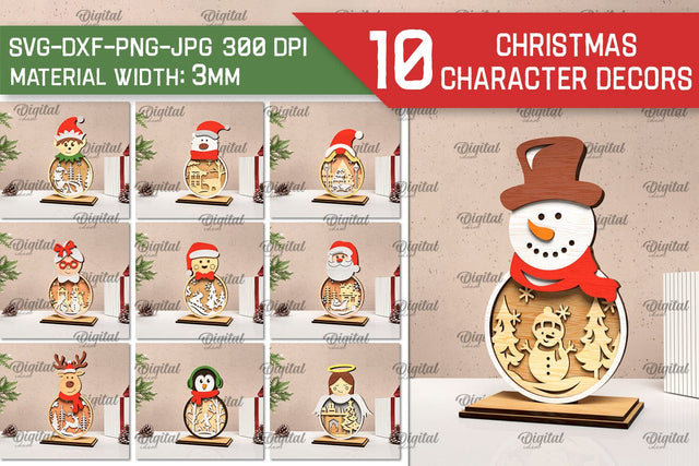 3D Christmas Characters decors Laser Cut Bundle. Xmas SVG SVG Evgenyia Guschina 