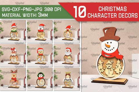 3D Christmas Characters decors Laser Cut Bundle. Xmas SVG SVG Evgenyia Guschina 