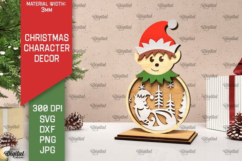 3D Christmas Characters decors Laser Cut Bundle. Xmas SVG SVG Evgenyia Guschina 