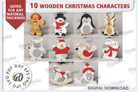 3D Christmas Characters LaserCut Bundle. Christmas Decor SVG SVG Evgenyia Guschina 