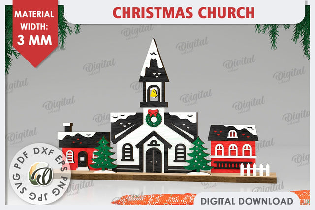 3D Christmas Church Laser Cut. Wooden Christmas Church SVG SVG Evgenyia Guschina 