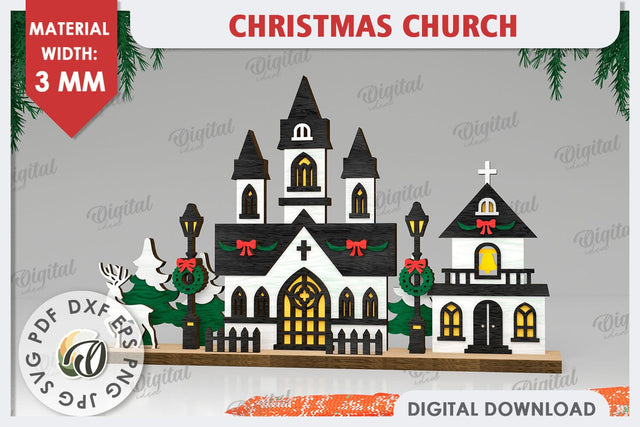 3D Christmas Church Laser Cut. Wooden Christmas Church SVG SVG Evgenyia Guschina 