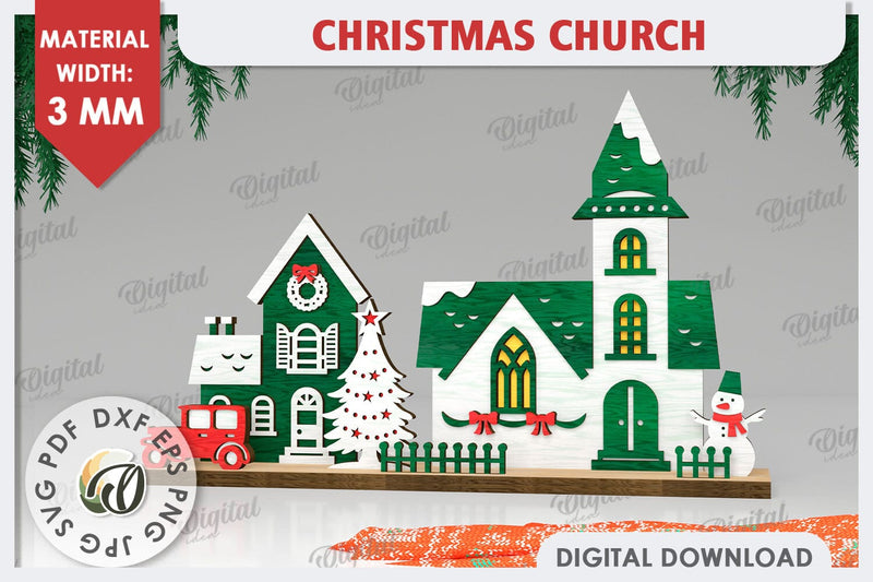 3D Christmas Church Laser Cut. Wooden Christmas Church SVG SVG Evgenyia Guschina 