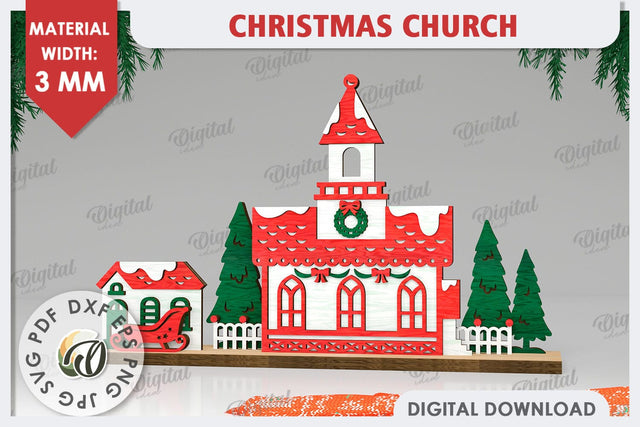 3D Christmas Church Laser Cut. Wooden Christmas Church SVG SVG Evgenyia Guschina 