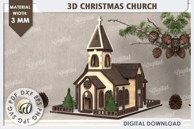 3D Christmas Church Laser Cut. Wooden Christmas Church SVG SVG Evgenyia Guschina 