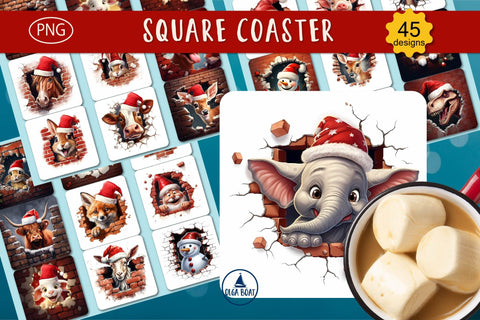 3d Christmas coaster square | Christmas sublimation bundle Sublimation Olga Boat Design 