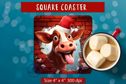 3d Christmas coaster square | Christmas sublimation bundle Sublimation Olga Boat Design 