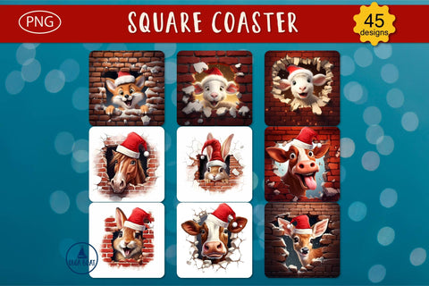 3d Christmas coaster square | Christmas sublimation bundle Sublimation Olga Boat Design 