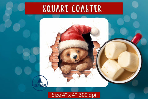 3d Christmas coaster square | Christmas sublimation bundle Sublimation Olga Boat Design 