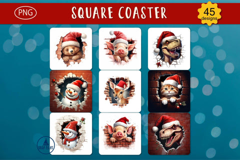 3d Christmas coaster square | Christmas sublimation bundle Sublimation Olga Boat Design 