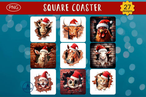 3d Christmas coaster square | Christmas sublimation bundle Sublimation Olga Boat Design 