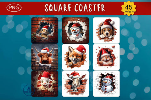 3d Christmas coaster square | Christmas sublimation bundle Sublimation Olga Boat Design 