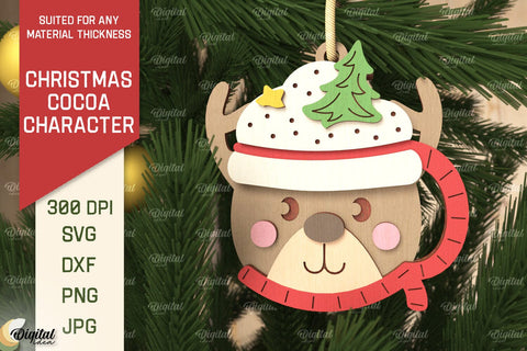 3D Christmas cocoa characters bundle Laser Cut. Ornament SVG SVG Evgenyia Guschina 