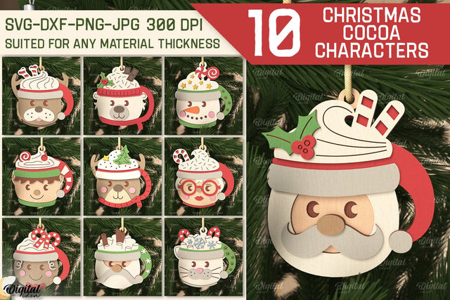 3D Christmas cocoa characters bundle Laser Cut. Ornament SVG SVG Evgenyia Guschina 