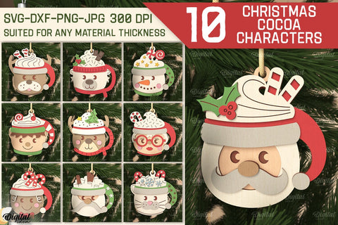 3D Christmas cocoa characters bundle Laser Cut. Ornament SVG SVG Evgenyia Guschina 