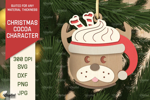 3D Christmas cocoa dog Laser Cut. Xmas tree Ornament SVG SVG Evgenyia Guschina 