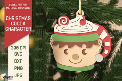 3D Christmas cocoa elf Laser Cut. Xmas tree Ornament SVG SVG Evgenyia Guschina 
