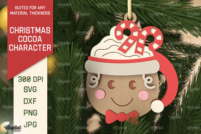 3D Christmas cocoa gingerbread man Laser Cut. Xmas Ornament SVG Evgenyia Guschina 