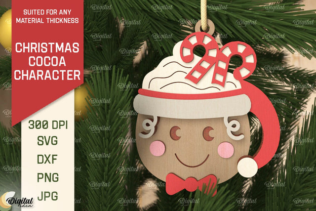 3D Christmas cocoa gingerbread man Laser Cut. Xmas Ornament SVG Evgenyia Guschina 