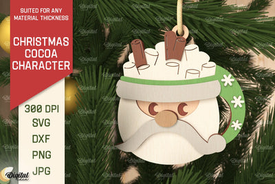 3D Christmas cocoa gnome Laser Cut. Xmas tree Ornament SVG SVG Evgenyia Guschina 