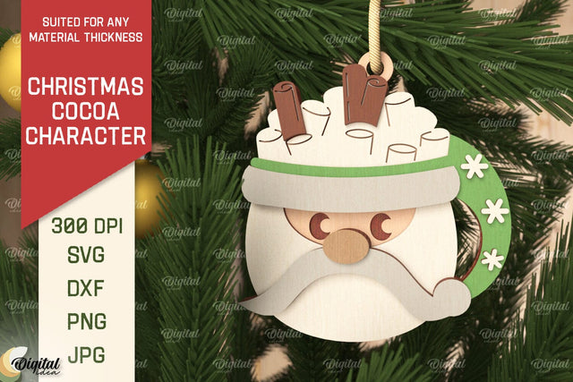 3D Christmas cocoa gnome Laser Cut. Xmas tree Ornament SVG SVG Evgenyia Guschina 